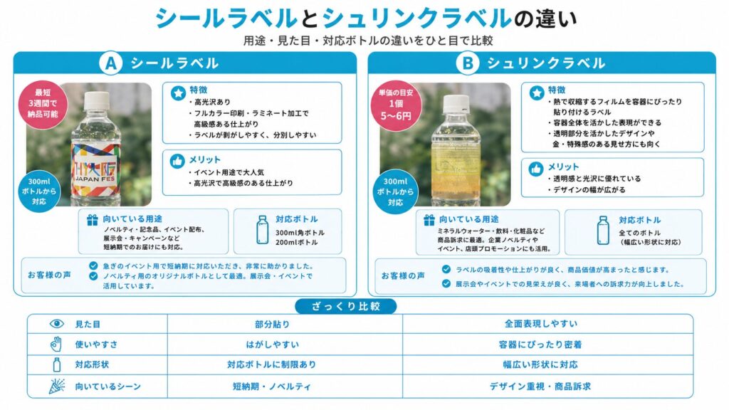 シールラベルとシュリンクラベルの違い