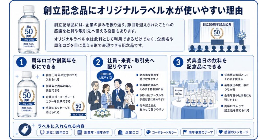 創立記念品にオリジナルラベル水が使いやすい理由